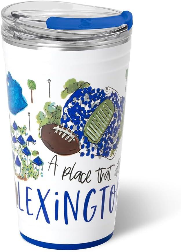 Swig Life 24oz Party Cup, Stackable Insulated Travel Coffee Tumbler with EZ Slider Lid, Cup Holder Friendly, Stainless Steel 24 oz Tumbler, Reusable Mug (Saturdays In Lexington)