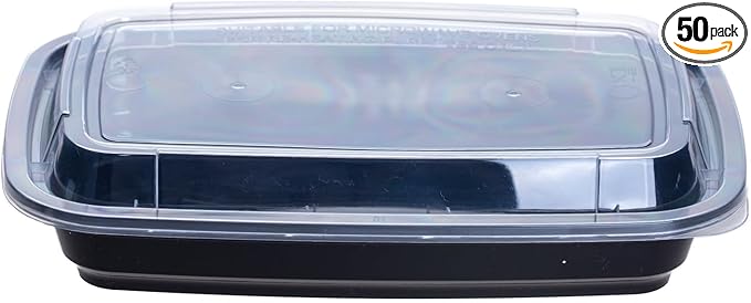 50 Pack (100-Piece) 32 oz Meal Prep Containers Reusable with Lids, Sturdy Leakproof & Food Safe, Microwave, Freezer, Dishwasher Safe Prep Containers, To Go Take Out Plastic Food Storage