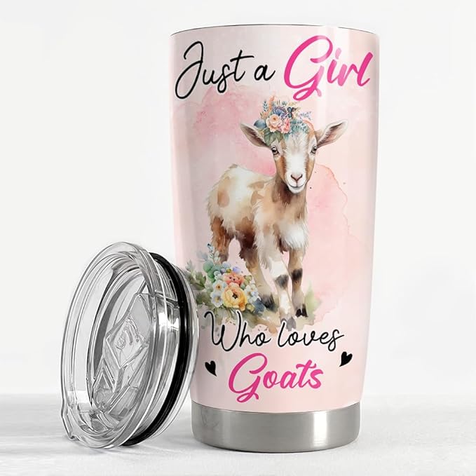 SANDJEST Goat Tumbler 20oz Girl Loves Goats Stainless Steel Insulated Tumblers Coffee Travel Mug Cup Gifts for Women Girl Teen Birthday Christmas