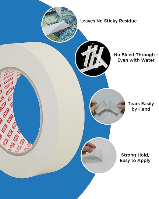 SWRT Masking Tape 2 Inche Wide × 55Yds– 4 Roll Bulk Pack (220 Yards Total), Strong Adhesive, Easy Tear, Clean Removal, White Painter’s Tape for Painting, DIY, Crafts, Home & Office