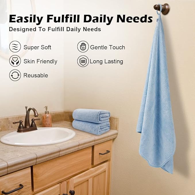 Orighty 2-Pack Microfiber Bath Towels (27'' x 54'') - Soft, Absorbent, Quick-Drying, Blue