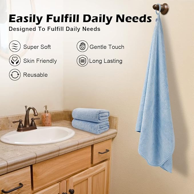 Orighty Bath Towels Pack of 4 (27’’ x 54’’) - Soft Feel Microfiber Bath Towel, Highly Absorbent Microfiber Towels for Body, Quick Drying, Bath Towel Set for Sport, Yoga, SPA, Fitness - Blue