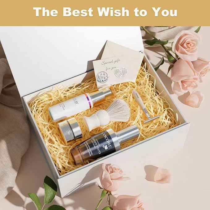 HongCai printing Large Gift Box with Lids White: 2 Pack 13.5×10×5 Inches Packaging with Magnetic Lid - Holds Valentines Christmas Bridesmaid Gifts - Ideal for Couples Friends Family