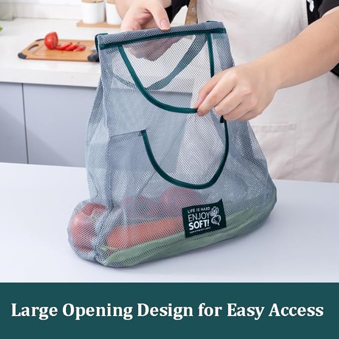 3pcs Hanging Mesh Storage Bags Reusable Produce Bags Dual Pocket Net Bag for Kitchen Fruit Vegetable Garlic Onion Potatoes Tomatoes Storage Bags