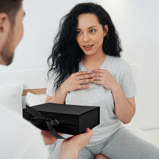 Bo Elegant Gift Packaging - 5-Pack Magnetic Lid Decorative Box, 10.5x7.5x3.1" - Multi-Occasion Luxury Gift Boxes (Black)