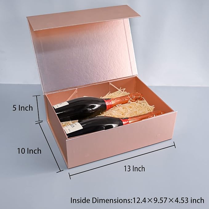 LIFELUM Large Gift Box 2 Pack 13.85 x 8.35 x 4.45 Rose Gold Gift Box with Magnetic Lid Bridesmaid Proposal Gift Boxes for Presents Contains Card, Ribbon, Shredded Paper Filler