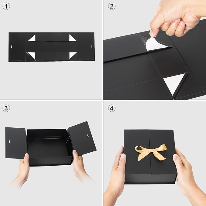 CHARMGIFTBOX 7x7x3 Inch Gift Boxes with Lids, Small Black Gift Box 6 Pack with Ribbon Card Fancy Gift Wrap Boxes for Anniversary Groomsmen Proposal Weddings Boyfriend Father's Day