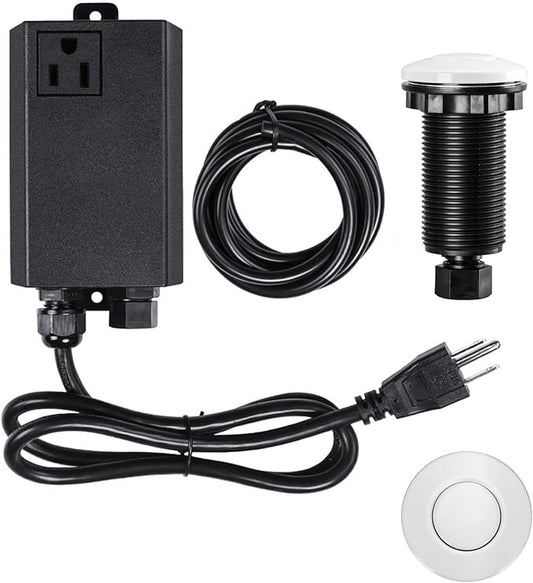 Garbage Disposal Air Switch Kit Single Outlet Sink Top Waste Disposal Long Stainless Steel White On/Off Air Button Food and Waste Disposals Part by Etoolcity