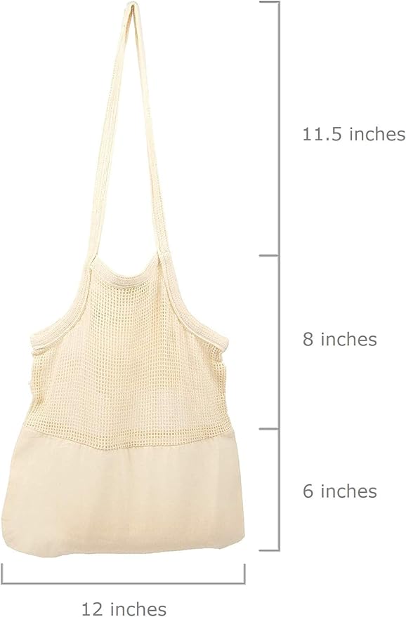 Reusable Grocery Bags - Organic Cotton Mesh Net Bag with Handles | Reinforced Bottom | Shopping, Groceries, Beach Tote, Produce Bag, Fruit & Vegetable Storage | Machine Washable, Eco Friendly (1 Bag)