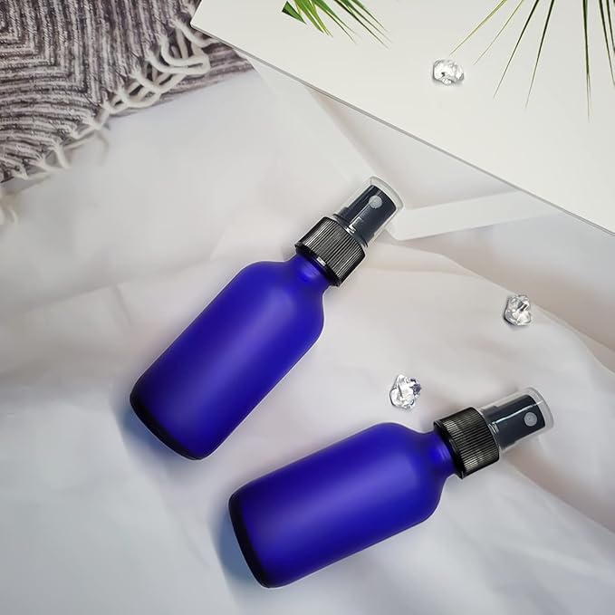 60ml Frosted Blue Glass Spray Bottles,Small Empty Fine Mist Perfume Refillable Reusable Travel Spray Bottle for Essential Oils/Hair/Aromatherapy/Cleaning/Cosmetic with Extra Spray Nozzle(2 Pack)