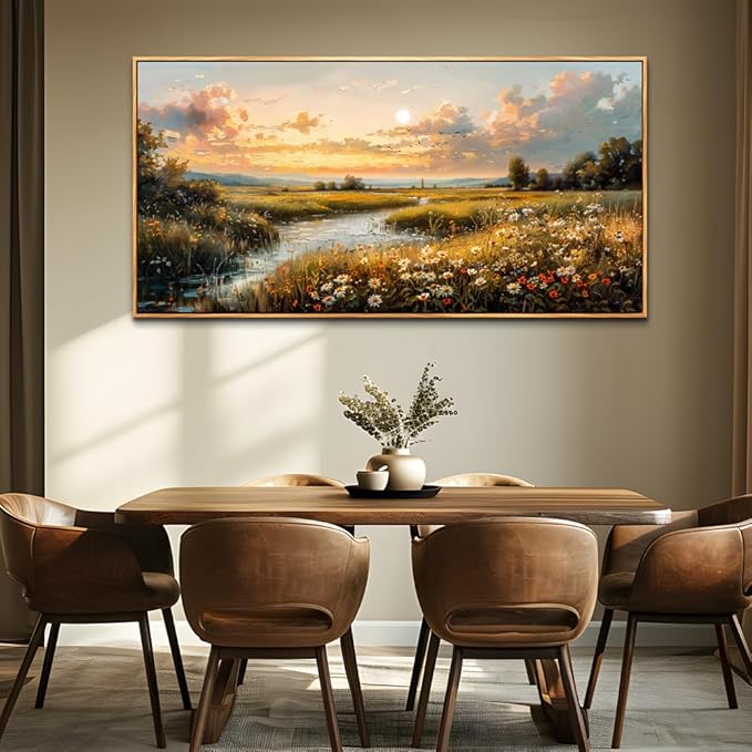 FUHAIHUA Large Wood Framed Wall Decor For Living Room Canvas Wall Art For Office Modern Wall Decorations For Bedroom Sunset Landscape Painting Farmhouse Pictures Artwork Room Home Decor 24x48 In