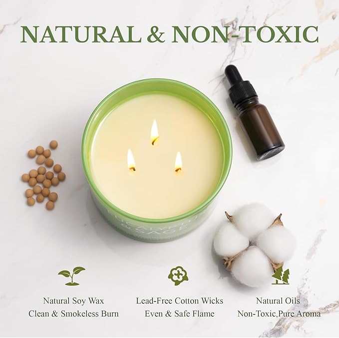 Sage & Eucalyptus Candle, Large 3 Wick 12oz Soy Candle for Home Scented, Luxury Elegant Jar Candle Gift for Women & Men, Long-Lasting Non-Toxic Burn 60+ Hours, Home Decor