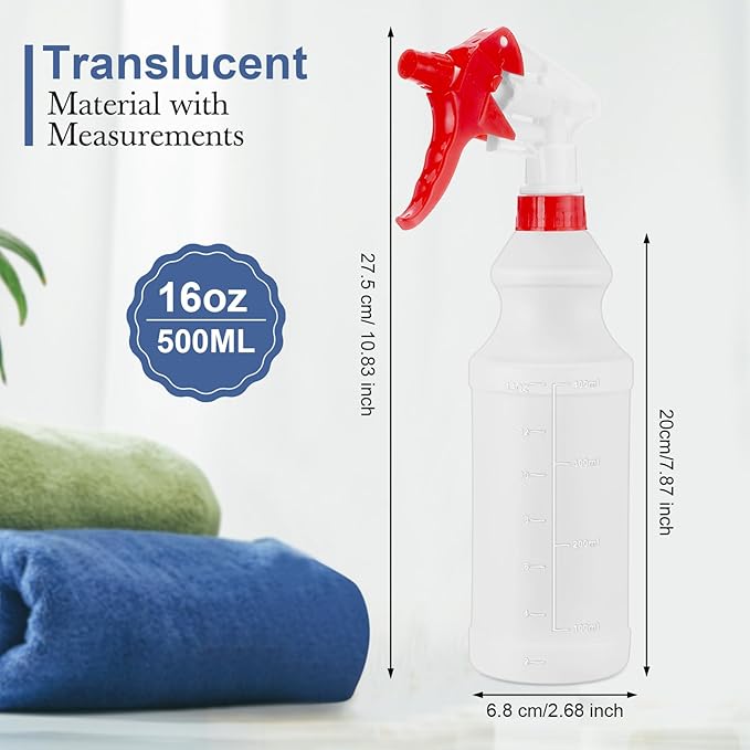 Eccliy 20 Pack 16oz Empty Spray Bottles, Leakproof Cleaning Bottles with Measurement and Adjustable Nozzle for Housekeeping, Commercial Use(Gourd,Red Spray Head)