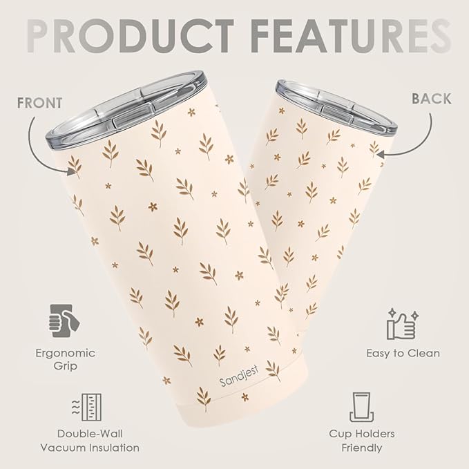 SANDJEST Botanical Tumbler 20oz, Stainless Steel Travel Cup with Lid, Insulated Coffee Mug, Botanical Gifts for Women Girls Friends Sisters on Birthday Christmas