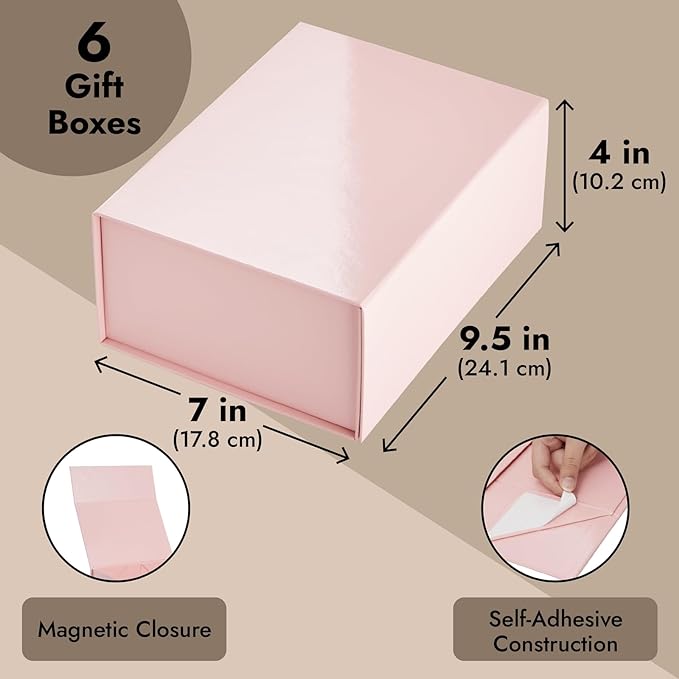 Stockroom Plus Jewelry Gift Box Set - 6-Pack, 9.5 x 7 x 4 In, Pink Magnetic Lids - Bulk Boxes for Bridesmaid Proposals, Wedding & Birthday Surprises