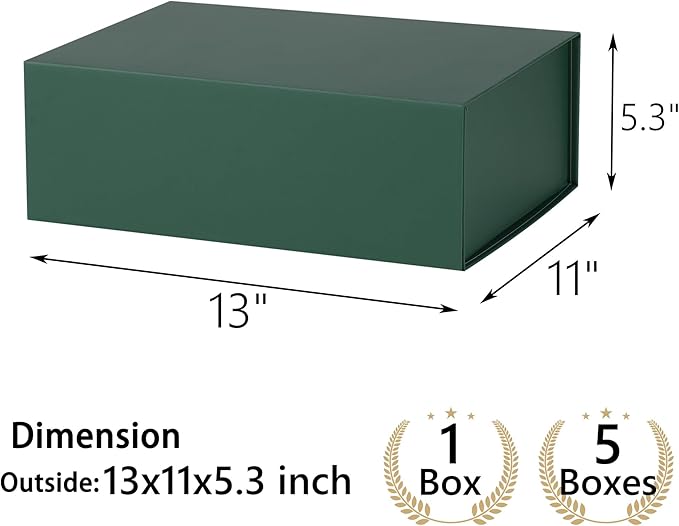 Green Gift Box,13x11x5.3 Large Gift Boxes With Lids For Presents Includes Ribbon And Diy Printable Sticker Paper,Bridesmaid Proposal Box,Magnetic Gift Box For Birthday,Wedding,Graduation