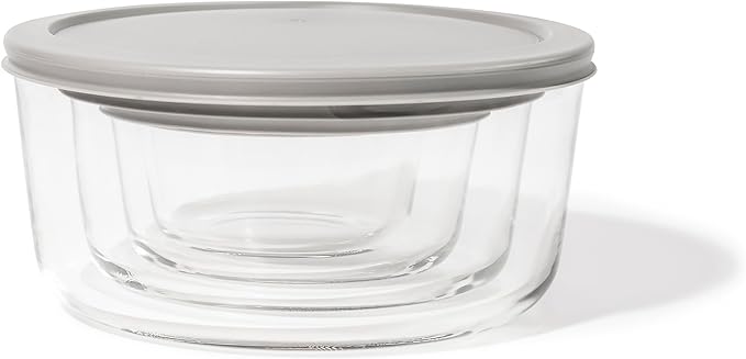 DURA LIVING 8-Piece Glass Food Storage Containers Set (4 Containers + 4 Lids) | Round, Nesting, Microwave & Dishwasher Safe | BPA-Free, Space-Saving | Grey Lids for Pantry & Kitchen Organization