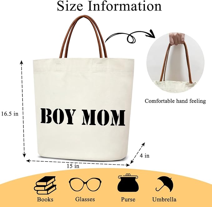 Canvas Tote Bag for Women, Birthday Gifts, Aesthetic Reusable Grocery Shopping Bags With Leather Handles