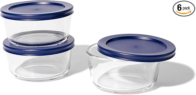 DURA LIVING 6-Piece Glass Food Storage Containers Set (3 Containers + 3 BPA-Free Lids) | 2-Cup, Leakproof | Microwave, Freezer, Oven & Dishwasher Safe | Ideal for Meal Prep & Pantry Organization