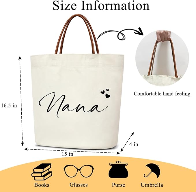 Canvas Tote Bag for Women, Birthday Gifts, Aesthetic Reusable Grocery Shopping Bags With Leather Handles