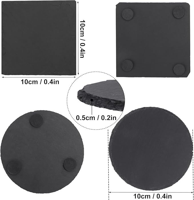 70 Pack 4 Inch Slate Coasters, Square & Round Black Stone Coasters with Anti-Scratch Bottom, Ideal for Home Decor, Bar, Housewarming Gifts, and Laser Engraving KUKLIPJIM