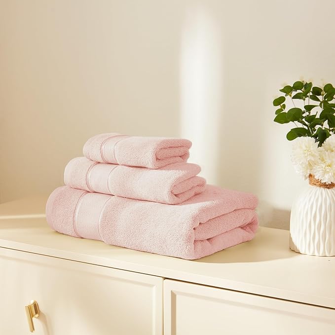 Marvione Bath Towels Set 6 Piece, 100% Turkish Cotton Highly Absorbent and Soft Towels for Bathroom 2 Bath Towels 2 Hand Towels 2 Washcloths, Pink