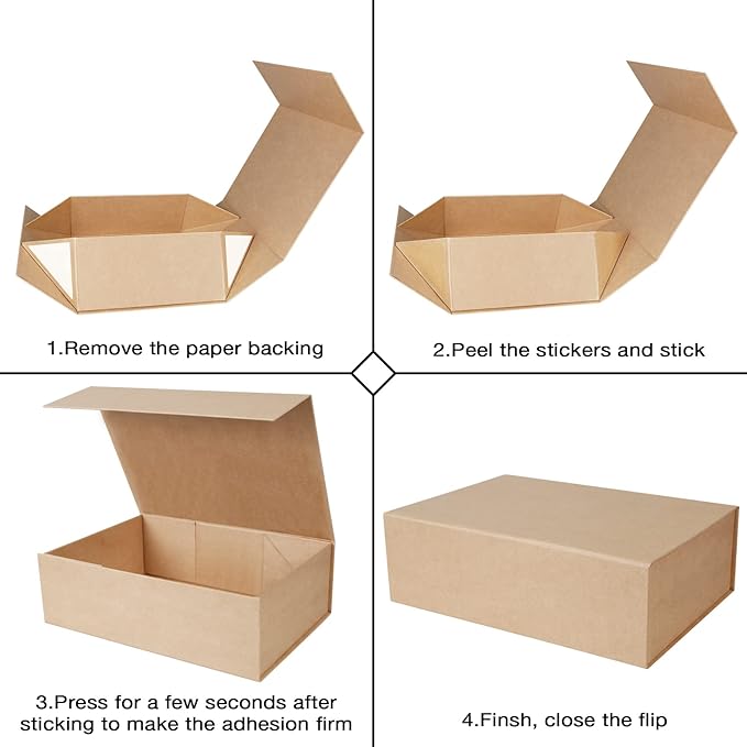 Aimyoo Brown Collapsible Gift Box with Magnetic Closure Lids 10.5x7x3 in, Bridesmaid Groomsman Proposal Boxes, Rectangle Storage Box 3 Pack