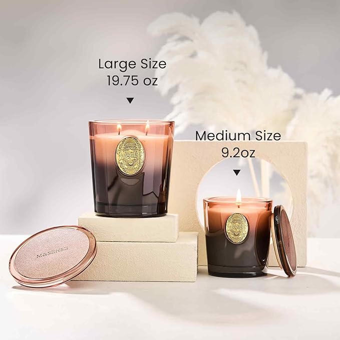 M&SENSE Large Two-Wick Soy Candle | Mahogany Sandalwood & Black Brown | 19.8 oz, 120H Burn Time | Luxury Scented Candle for Relaxation, Gifting, Home Décor | Ideal for Bedroom, Office, Party Ambiance
