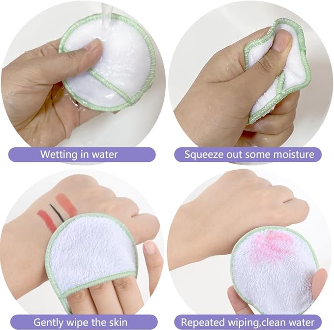 SUNLAND Reusable Makeup Remover Pads for Face,Eye,Lips 16 Pack Microfiber Face Cleansing Gloves Washable with Laundry Bag and Travel Bag Rounds Toner Pads（Round 3.15inchx16 White）