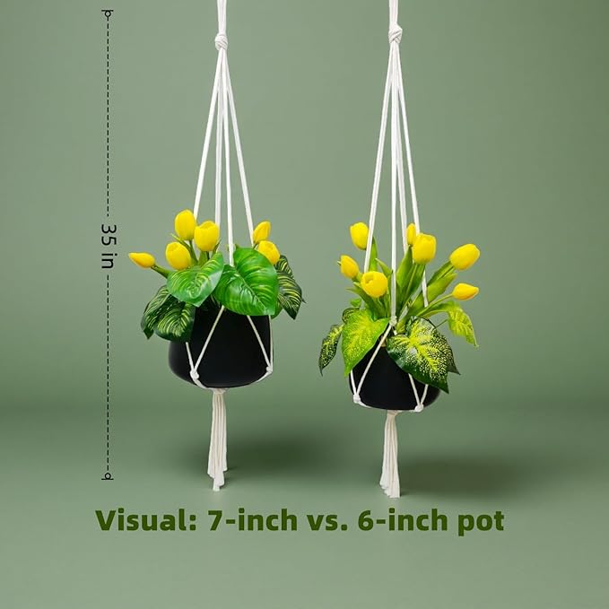 Macrame Plant Hanger 2 Pcs Hanging Planters for Indoor with 2 Hooks Indoor Outdoor Hanging Planter for Plants Holder with Decorative Tassels, Boho Home Decor, 35 Inch Ivory (Pots Not Included)