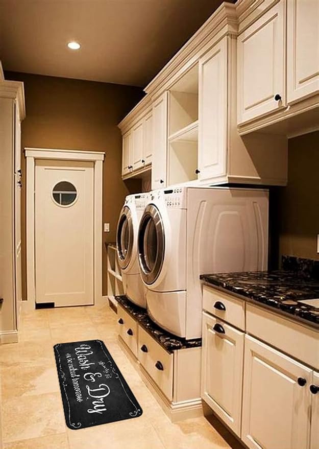 Laundry Room Long Rug Area Rug Non-Slip Floor Mat Waterproof Farmhouse Carpet for Kitchen 72" x 24"(Black-2)