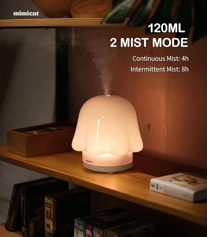 Essential Oil Diffuser for Home Glass: mimicat Timer 120ml Ultrasonic Cool Mist Aromatherapy Diffusers for Bedroom Office with Soft Night Light Pink