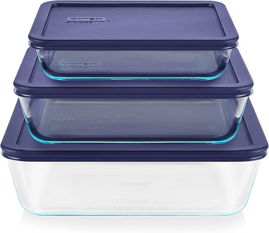 Pyrex Simply Store (3-Pack) Rectangular Glass Food Storage Containers Set, (3, 6 & 11 Cup) Meal Prep Containers With BPA-Free Lids, Dishwasher & Microwave Safe