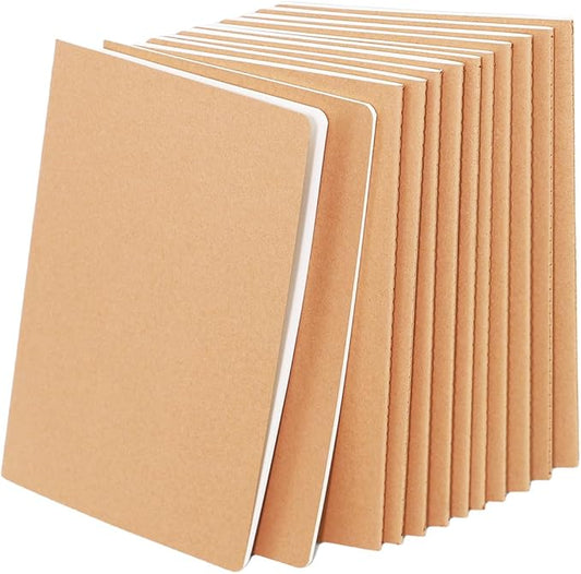 12 Pack A5 Blank Notebook Bulk Kraft Cover Travel Journals Composition Diary Subject Notebooks Planner 60 Pages, 8.3”x 5.5”