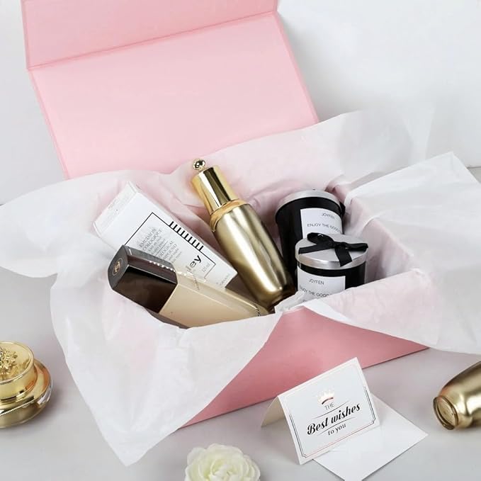 UoeRing 1 Pcs Pink Gift Box 11.5x8x4 inch Luxury Gift Box for Presents with Magnetic Lid Collapsible,Birthday,Christmas,Contains Card, Ribbon, Tissue Paper,Shredded Paper Fille