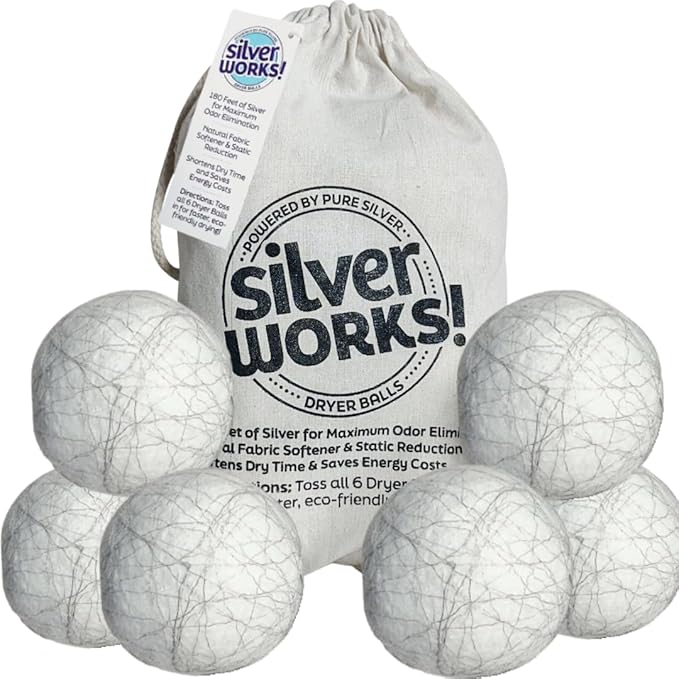 Wool Dryer Balls Laundry Reusable - Odor Eliminating Dryer Laundry Balls with Silver Technology - Natural Fabric Softener and Static Reducer, Reduce Drying Time and Energy Costs - 6 Pack