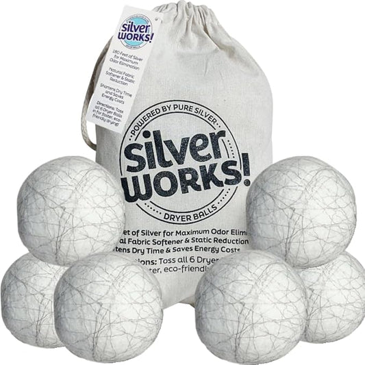 Wool Dryer Balls Laundry Reusable - Odor Eliminating Dryer Laundry Balls with Silver Technology - Natural Fabric Softener and Static Reducer, Reduce Drying Time and Energy Costs - 6 Pack