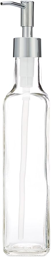 Rail19 French Vessel Glass Soap Dispenser with Metal Pump - Refillable Hand Soap, Lotion & Sanitizer for Sinks and Small Countertops, 8.5oz (Chrome Rustic)