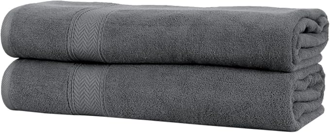 HILLFAIR 600 GSM- 40 x 80 Inches- 100% Cotton 2 Pc XXL Oversized Bath Towel Set- Soft Highly Absorbent Jumbo Bath Sheets Towels Sets- Quick Dry Oversized Bath Towel Sets for Hotel Spa Pool- Platinum