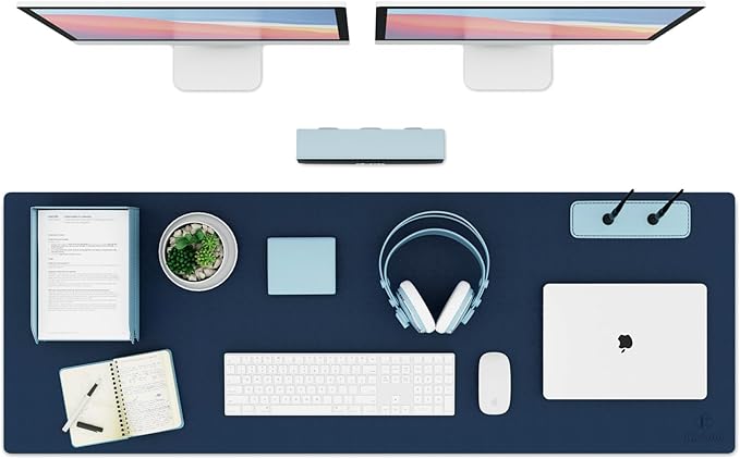 K KNODEL Large Office Leather Desk Mat, Mouse and Keyboard Pad, Computer and Laptop Mat, Desktop Protector and Cover, Writing Pad and Blotter (47.2"x17", Dark Blue)