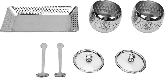 Diydeg Seasoning Jars, Stainless Steel Seasoning Jars Sugar Bowl Metal Seasoning Pots Condiment Jar Container with Clear Glass Lids Spoons Tray for Kitchen