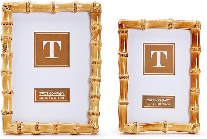Two's Company Set of 2 Blonde Natural Bamboo Finish Photo Frame, Includes 2 Sizes, 4x6 and 5x7 Inches, Bamboo, Home Decor Accessories
