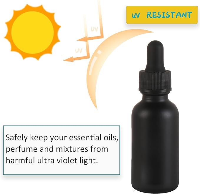 48 Pack,1oz Glass Dropper Bottle, Frosted Black Tincture Bottles with Dropper,Pretty Finish for All Kinds of Liquids,Oil Bottles for Hair- Stronger Suction ideal for Leakproof Travel