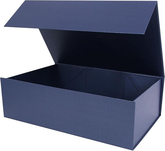Aimyoo Navy Blue Collapsible Gift Box with Magnetic Closure Lids 13.8x9x4.3 in, Large Bridesmaid Groomsman Proposal Boxes, Rectangle Present Box for Graduation Birthday Storage 1 Pack