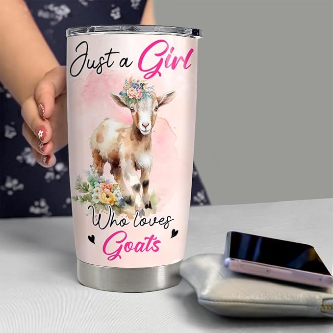 SANDJEST Goat Tumbler 20oz Girl Loves Goats Stainless Steel Insulated Tumblers Coffee Travel Mug Cup Gifts for Women Girl Teen Birthday Christmas