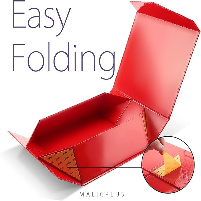 Gift Box with Lid 9x9x3.4 Inches, Red Bridesmaid Proposal Box with Magnetic Closure for All Occasion (Glossy Red)