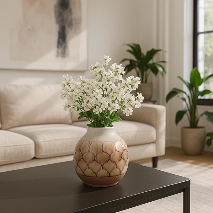 Ceramic Vase for Living Room Decor – Perfect for Modern Room and Home Decor – Stylish Flower Vase for Bedroom, House, Office, and Table Accent – Elegant Bookshelf Accessory – 6", Brown