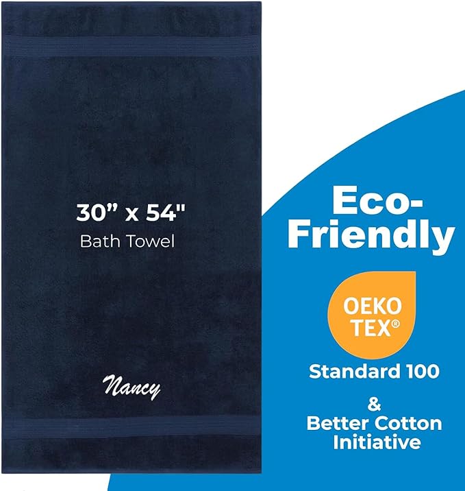 Kaufman - Personalized Terry Beach and Pool Towel 100% Cotton 30in X 60in Solid Color Bath Towel Embroidered (Nav)