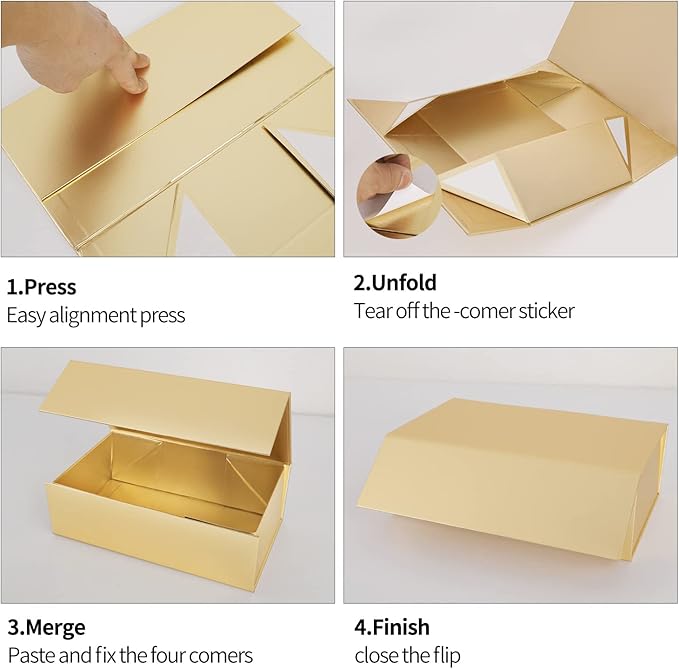 Gold Gift Box 12" x 6" x 4" with Magnetic Closure Lid Gifts Boxe for Presents,Bridesmaid Gifts Box,Cute Boxes,Birthday Gift box,Luxury for Gifts Packaging, Magnetic Gift Boxe for Wrapping Gifts (Gold)