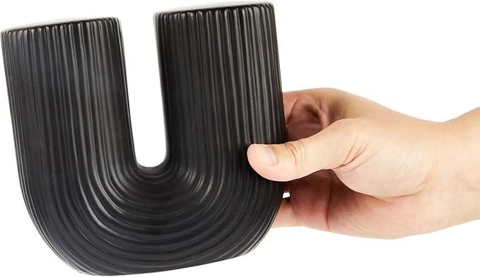 Restaurantware-Table Art Flower Vase, 1 Minimalist Vase - U-Shaped Style, for Fresh Or Artificial Flowers, Black Ceramic Vessel for Home Decor, in Kitchen, Home, Living Room, Office, and More